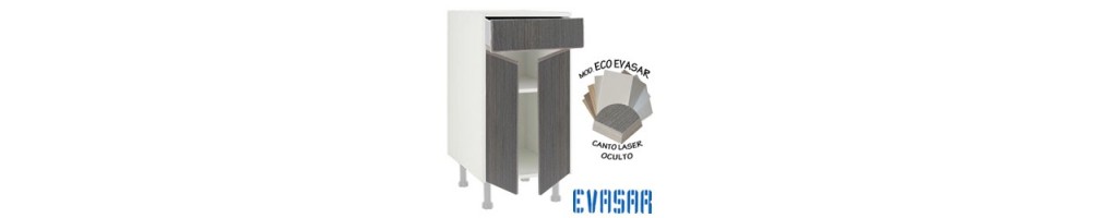 Muebles de cocina en kit con puertas ECO EVASAR con CANTO LASER OCULTO, con todos sus componentes, listos para montar.