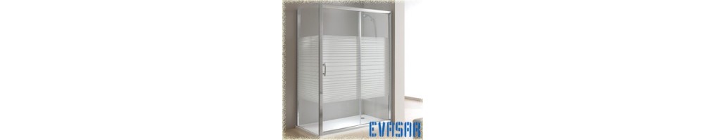 Mamparas y biombos para bañeras y duchas. Mamparas en vidrio transparente o serigrafiado, con aluminio blanco o cromado.