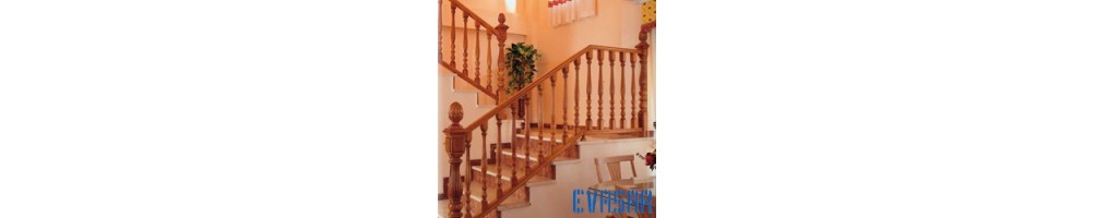 Escaleras de madera maciza: Balaustres, Pilarotes, pasamanos, zanquines, piñas, peldaños, tabicas, mamperlanes, etc.